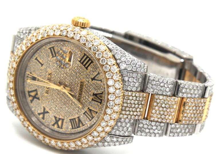 Rolex two tone oyster preptual all diamonds men's watch