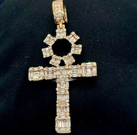 14K Rose Gold Ice Chain with Diamond Ankh Pendant