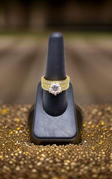 14 Kt Yellow Gold Plate 3 Band Stackable Lab Simulated Diamond Ring