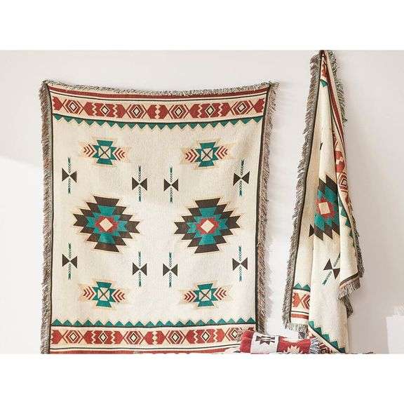 Native American Boho Throw Blanket with Tassels