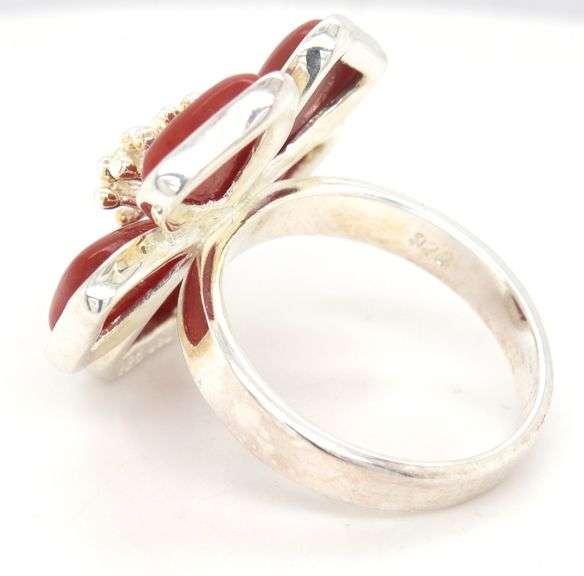 925 Sterling silver Carnelian cross pendant and carnelian flower ring