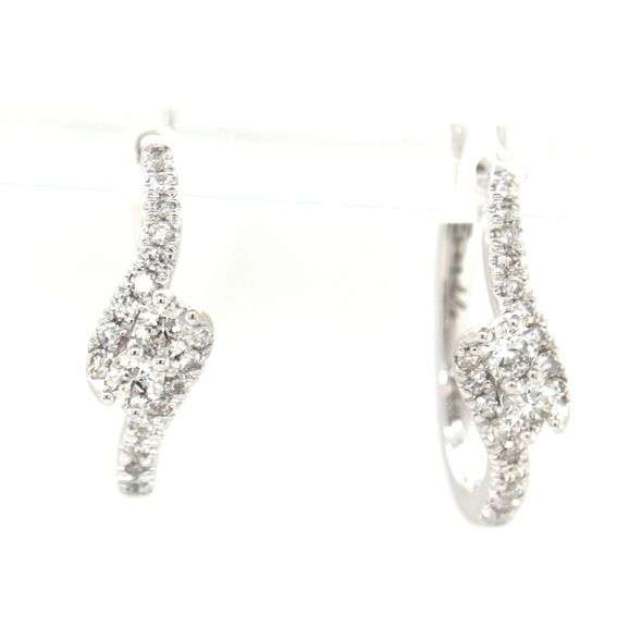 14kt White gold ever us 0.50ctw 2 Stone bypass hoop earrings