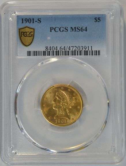 Virtual Gem BU 1901-S $5 Liberty Gold Piece. PCGS MS64