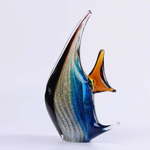Hand-Blown Blue Glass Fish Sculpture