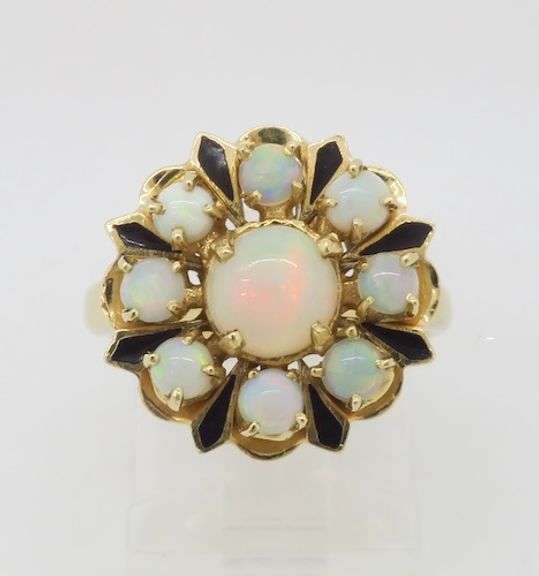 Opal & Black Enamel Ring