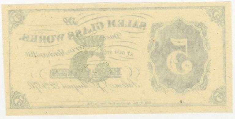 Superb Crisp 1870 .5 Cent Note Salem Glass Works Salem N.J.!