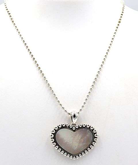925 Sterling silver Lagos Maya large mother of pearl heart shaped pendant on chain