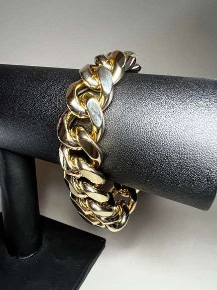 Huge 144.7 Gram 14 Kt Gold Plate Cuban Link Bracelet