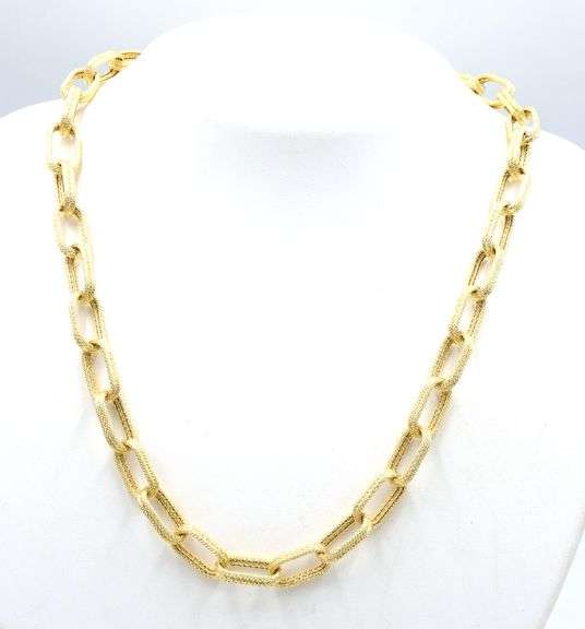 14kt Yellow gold Textured double link paperclip chain