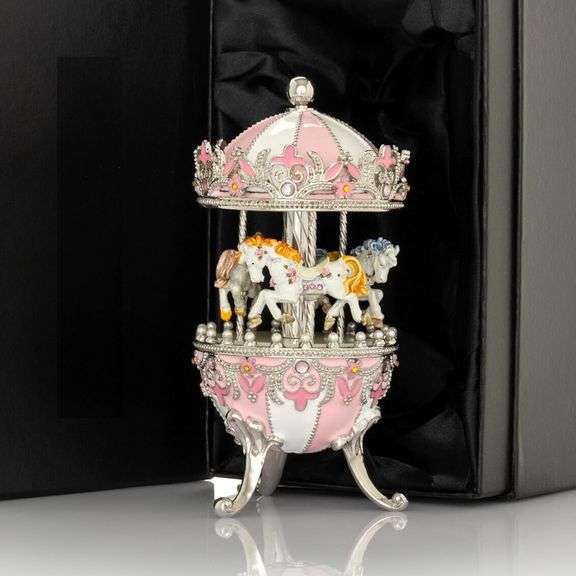 24K Gold Plated Collectible Musical Carousel with Spinning Horses