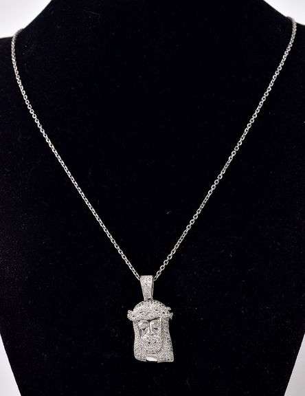CZ Gemstone Jesus Pendant Necklace in Sterling Silver