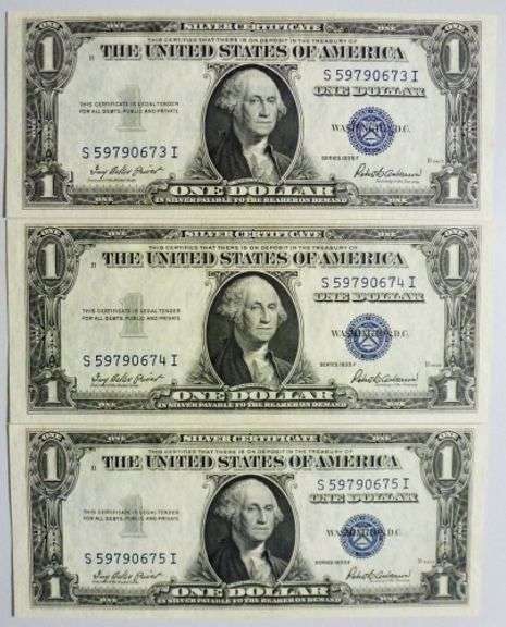 (3) Superb Crisp 1935F $1 Dollar Silver Certificates Consecutive!