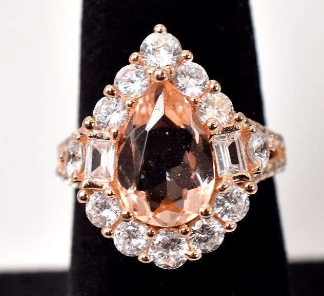 Peach and White CZ Gemstone Ring in Sterling Silver