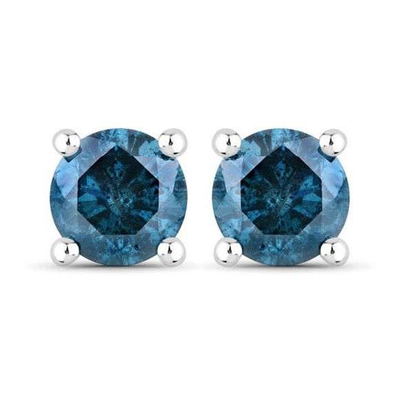 Blue Diamond in 14K White Gold Earrings