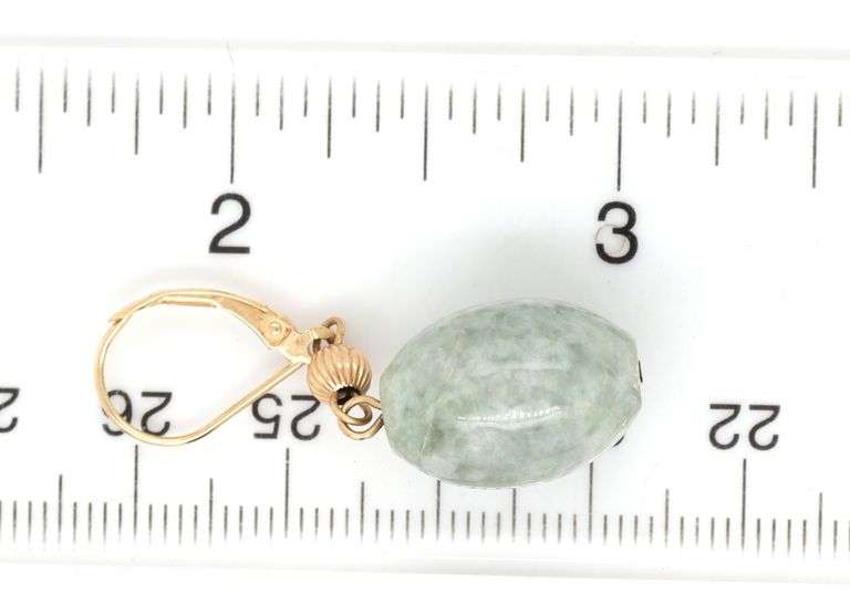 5 Pairs of 14kt Yellow gold Jade earrings
