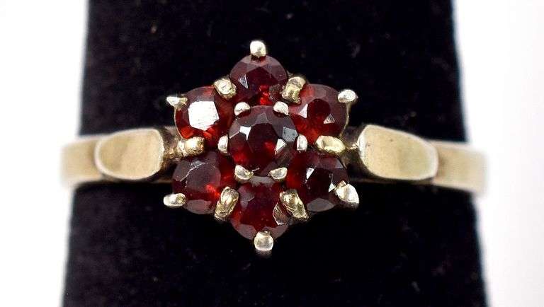 Red Garnet Flower Ring in Sterling Silver