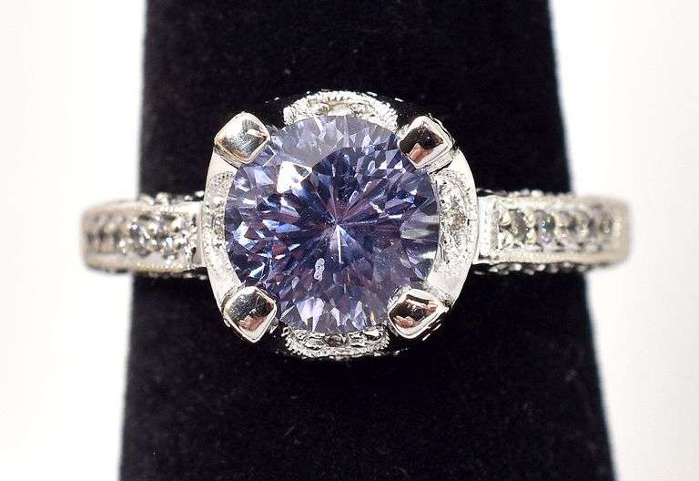 Spectacular 14K White Gold Lavender Spinel Gemstone and Diamond Ring