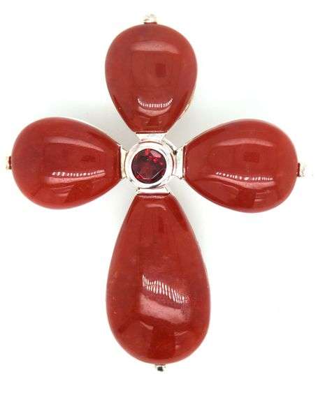 925 Sterling silver Carnelian cross pendant and carnelian flower ring