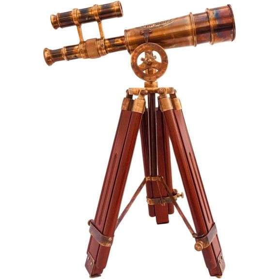 Vintage Brass Spyglass Telescope with Wooden Stand