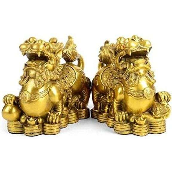 Pair of Feng Shui Brass Guard Lions