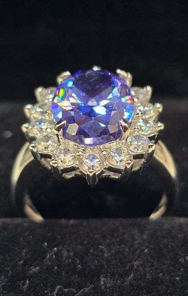 Dazzling 18 Kt White Gold Plate Huge 6.75 Ct VVs1 Lab Simulated Violet Blue Tanzanite Ring