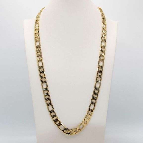 Huge 124.4 Gram 14 Kt Yellow Gold Plate Italian Figaro Link Necklace