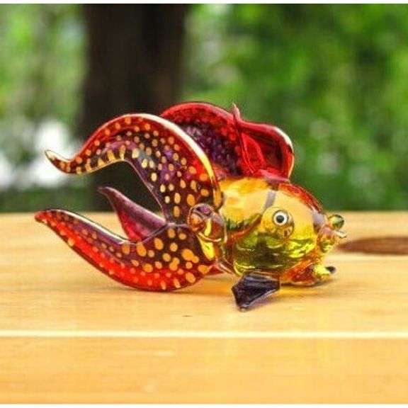 Hand-Blown 2.5" Glass Goldfish Figurine from Thailand
