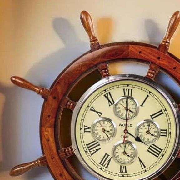 30" Premium Mahogany Nautical Ship's Wheel Clock