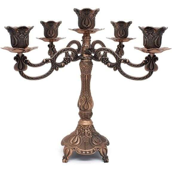 5-Candle Metal Candelabra Red Bronze Candle Holder