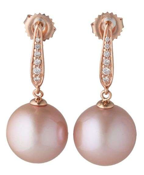 Na Hoku 14.5MM Pink Pearl and 0.20ctw Diamond Drop Earrings in 14K
