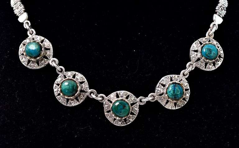 Fancy Link Turquoise Gemstone Necklace in Sterling Silver