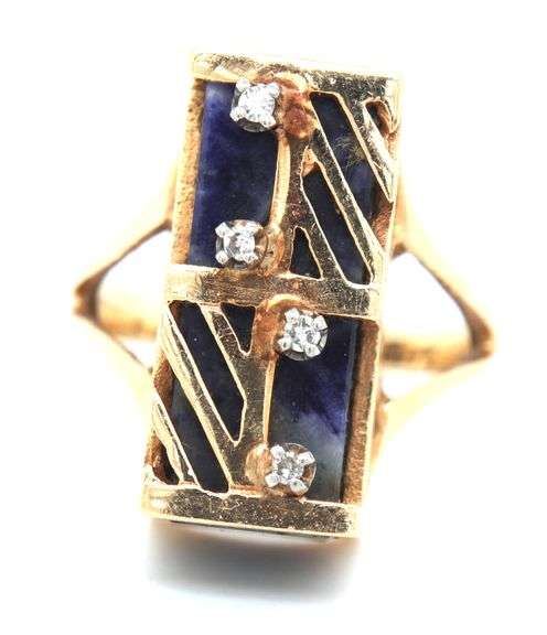 Unique 14K YG Diamond and Sodalite Ring