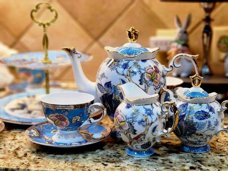 Blue Floral Bone China Tea Set