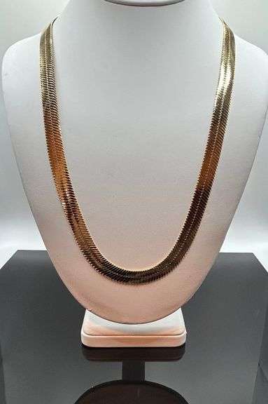 Huge 40.8 Gram 14 Kt Gold Plated Herringbone Necklace