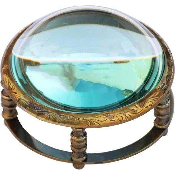 Vintage Engraved Brass Desk Magnifier