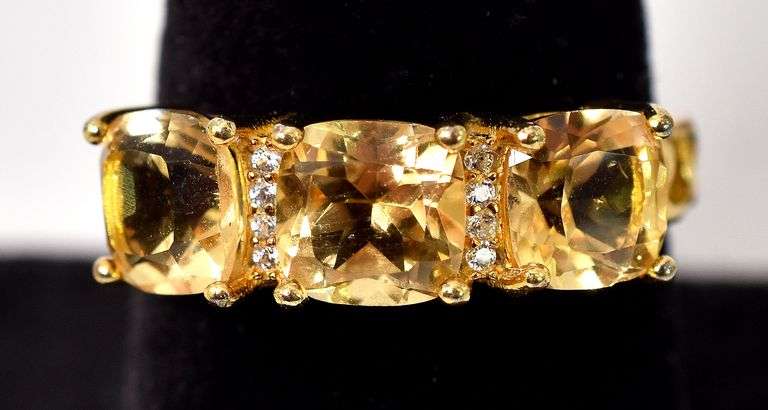 Citrine and CZ Gemstone Ring in Sterling Silver