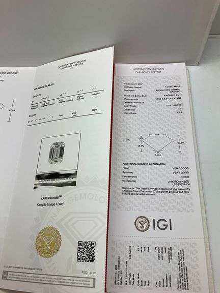 IGI CERTIFIED LOOSE DIAMOND 5.06 CARAT EMERALD CUT F-VS1