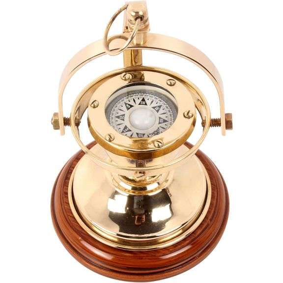 Brass Marine Compass with Wooden Base