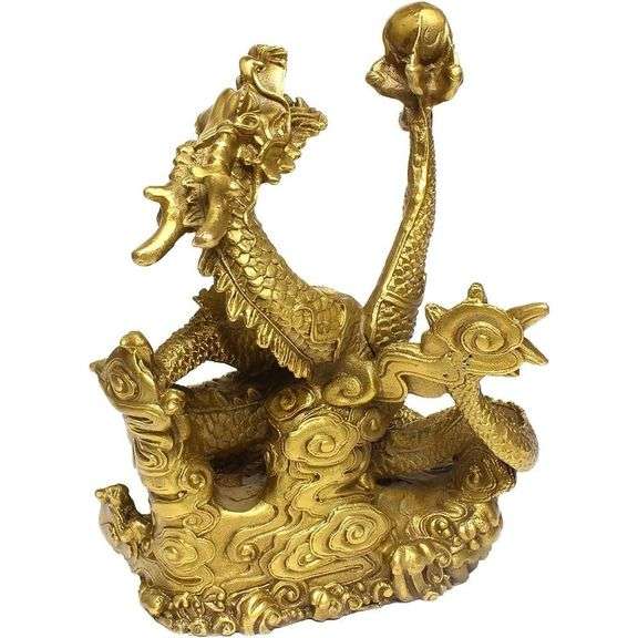 Handmade Brass Dragon Statue Golden Wealth Figurine