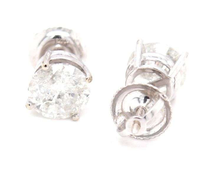 14kt White gold 2.05ctw round brilliant cut diamond stud earrings