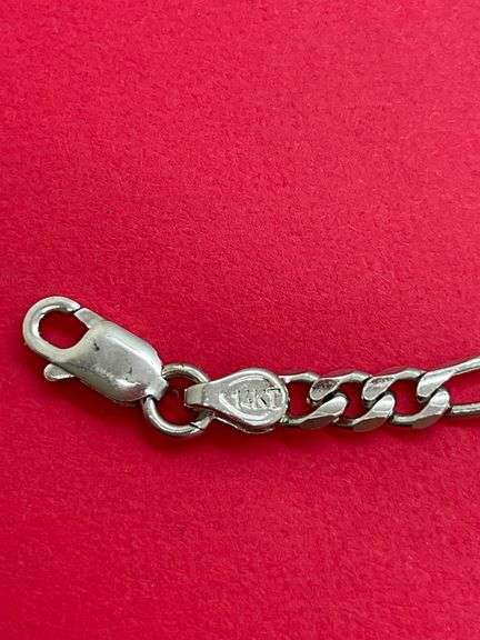14K WHITE GOLD CHARM BRACELET.
