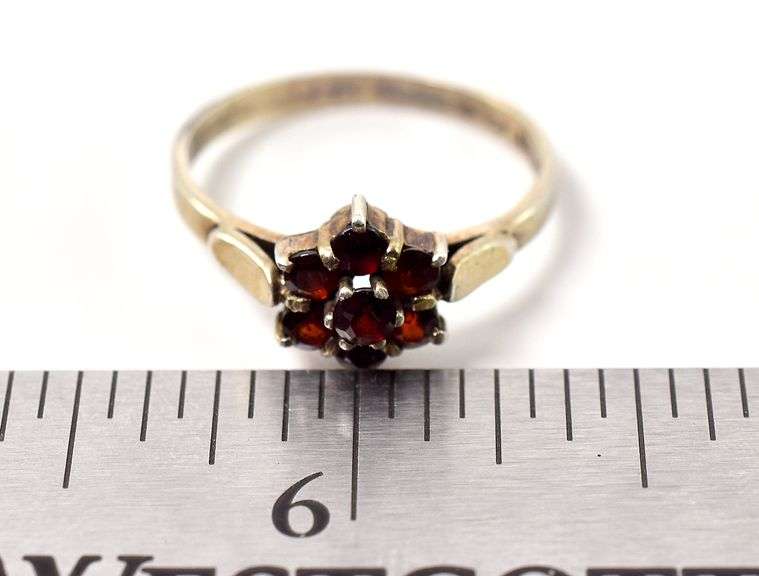 Red Garnet Flower Ring in Sterling Silver