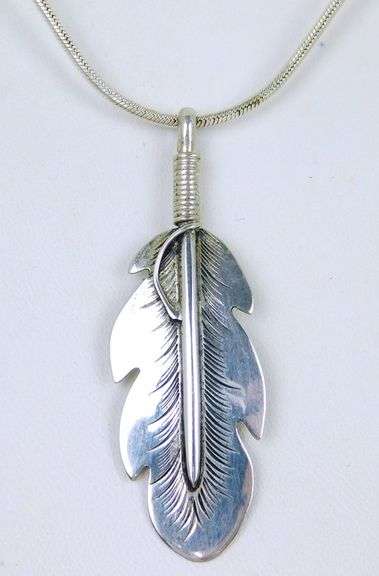 Large Sterling Silver Feather Pendant & Chain
