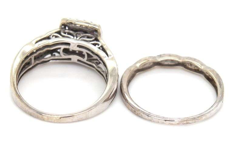 10kt White gold diamond cluster wedding set