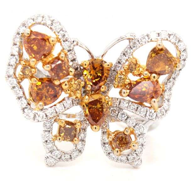 18kt White gold 1.72ctw faceted fancy yellow with 0.61ctw white diamond butterfly ring