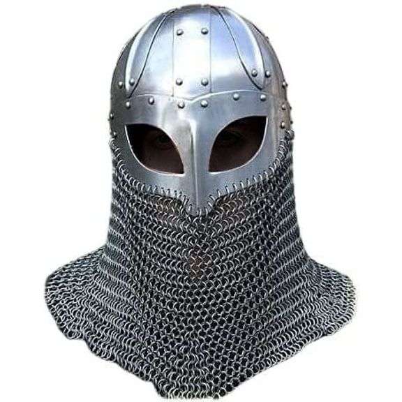 Authentic Viking Helmet Steel Armor with Chainmail Mask