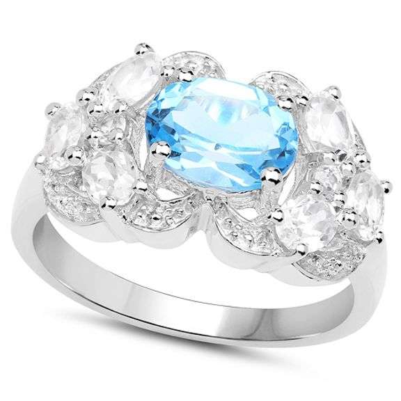 Genuine Blue Topaz & White Zircon Ring