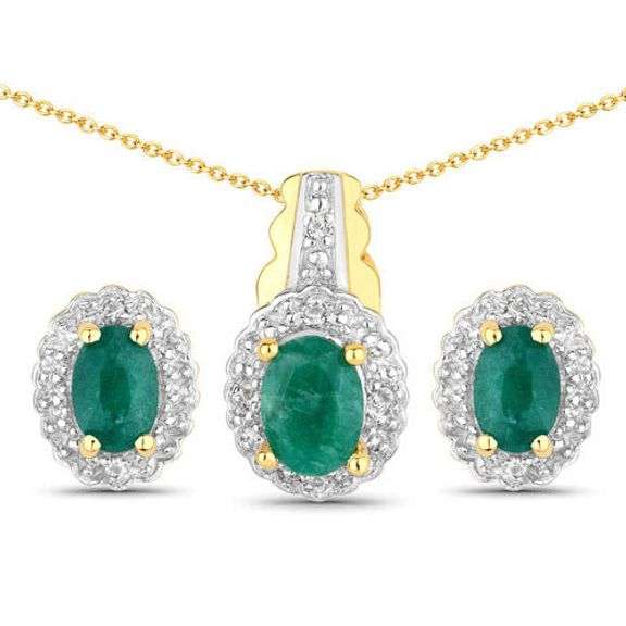 18K Yellow Gold Plated Emerald & Topaz Jewelry Set