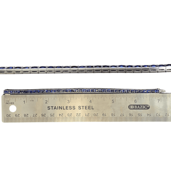 Platinum (950) LAB Created Top Quality Sapphire Grench Cut: Tennis Bracelet