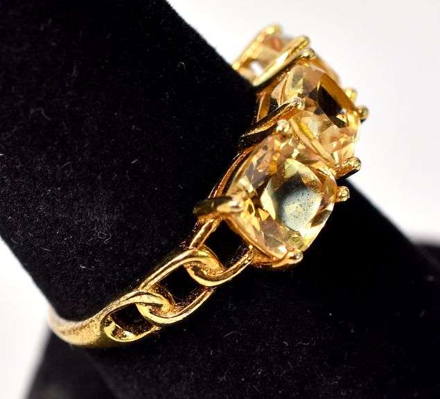 Citrine and CZ Gemstone Ring in Sterling Silver